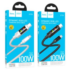 100W PD Nylon Braided Metallic USB Cable w/ Dynamic LED - USB C to USB C