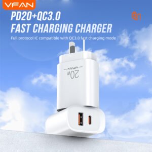 VFAN 65W GaN Ultra Fast Charger w/ 2 USB-C & USB-A (AU7)