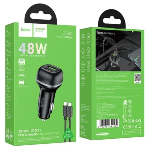 Hoco 48W USB C + USBA Fast Charging Car Charger Set with Type C Cable - Z58A