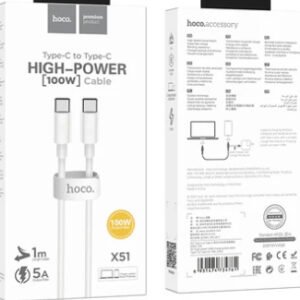 100W Premium White Super Fast Charging Cable, with E-Marker Microchip (X51) USB C to USB C