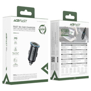 65W PD+QC Mini-Size Super Fast Car Charger with Metallic Body, LED Ring Light (B15)