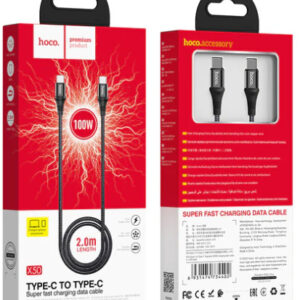 100W PD Nylon Braided Aluminium Alloy Super Fast Charging Cable, with E-Marker Microchip (X50) USB C to USB C