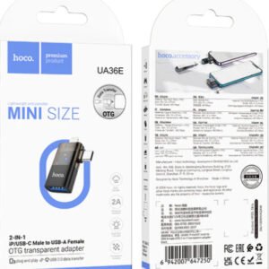 2 in 1 OTG Adaptor w/ Lightning & USB-C male to USB-A female, Plug and Play, Data Transfer (UA36E)
