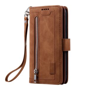 All in one wallet 9 card front zipper suede finish case for all brands